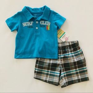 Carter’s 9 Months Baby Boy Polo Shirt & Plaid Shorts Set Outfit NWT